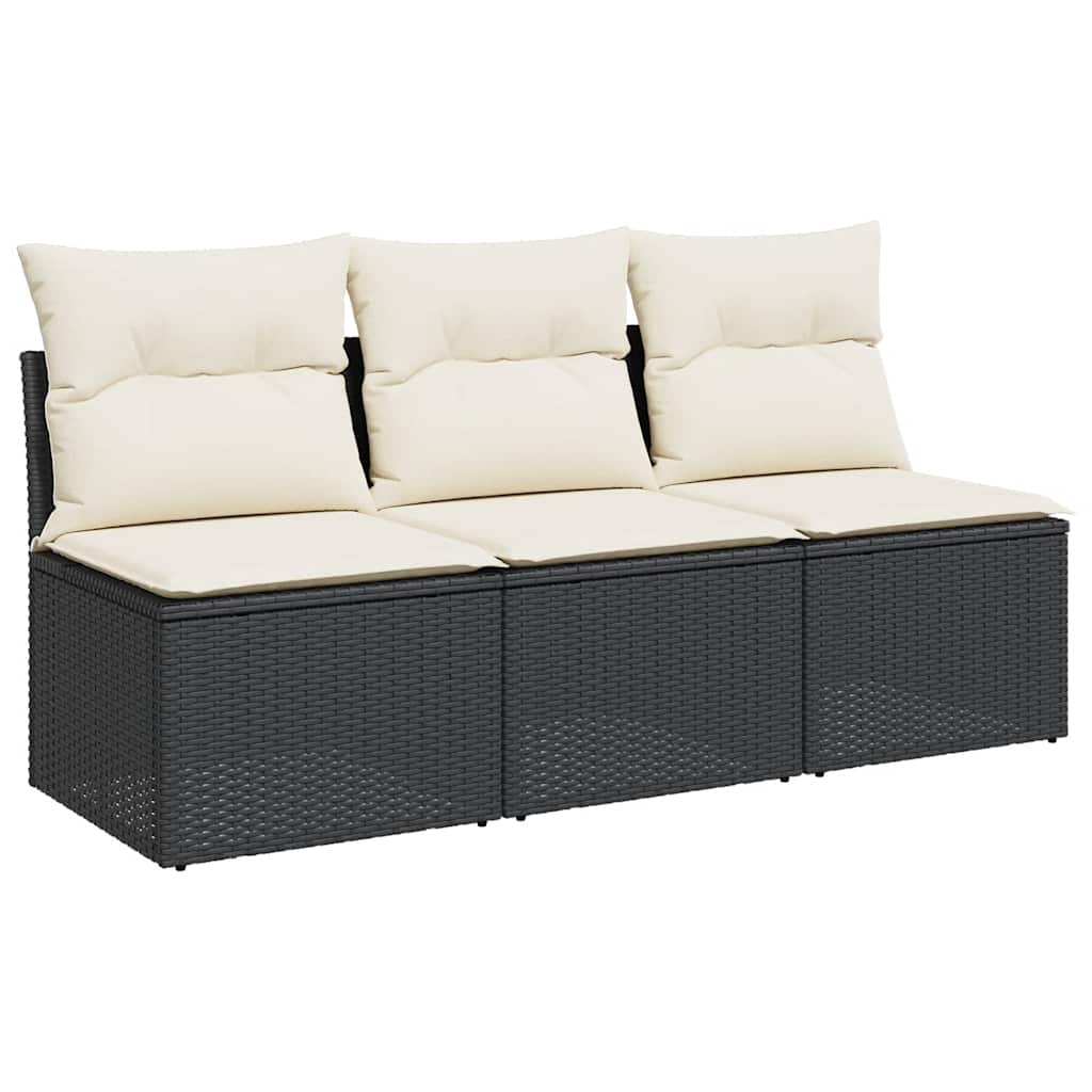 Fekete 3 személyes polyrattan kerti kanapé párnákkal 2