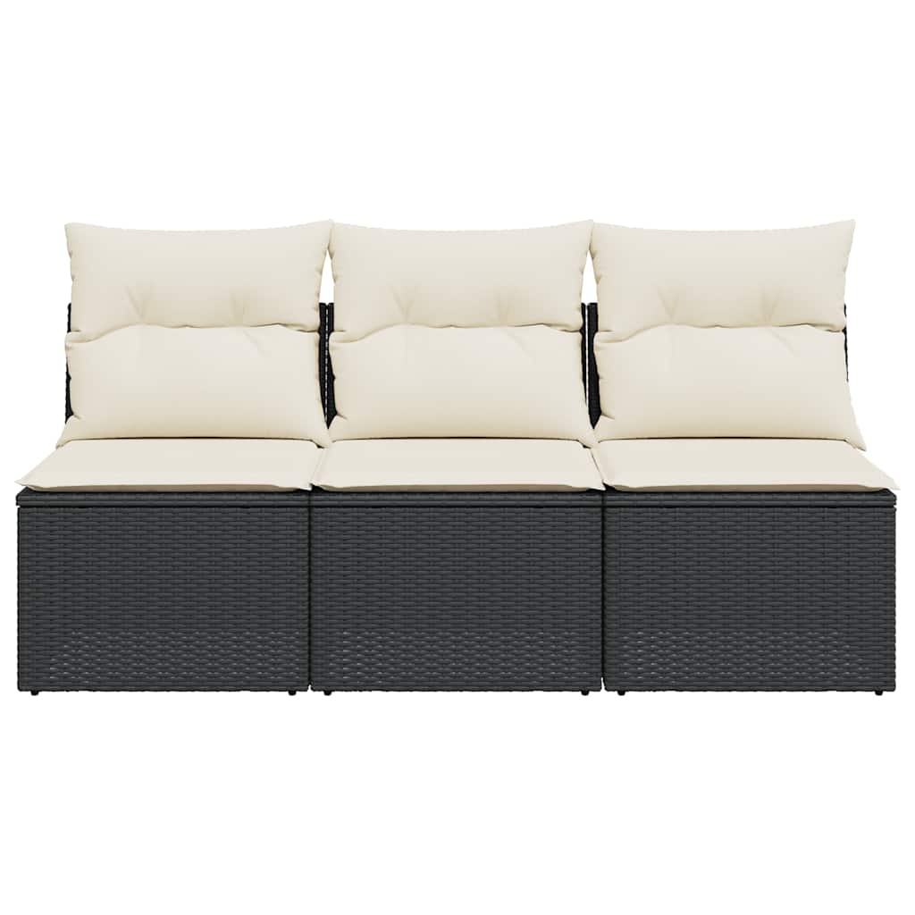 Fekete 3 személyes polyrattan kerti kanapé párnákkal 4