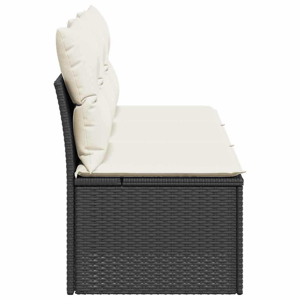 Fekete 3 személyes polyrattan kerti kanapé párnákkal 5