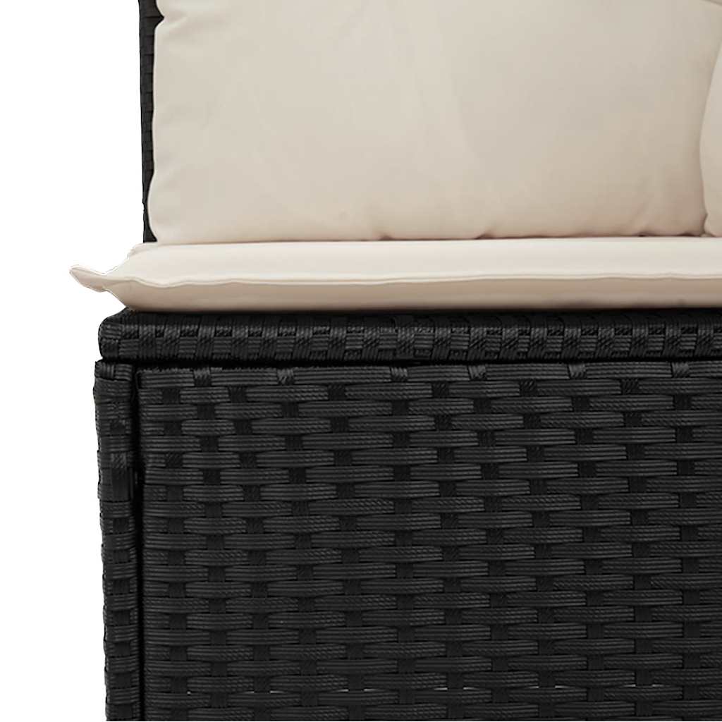 Fekete 3 személyes polyrattan kerti kanapé párnákkal 9