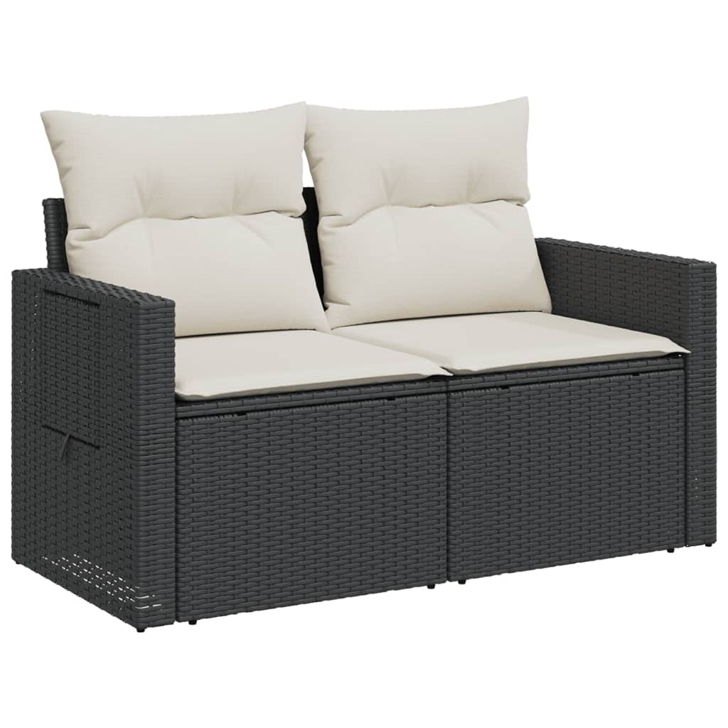 2 személyes fekete polyrattan kerti kanapé párnával 4