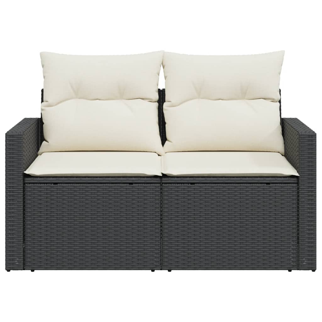 2 személyes fekete polyrattan kerti kanapé párnával 5
