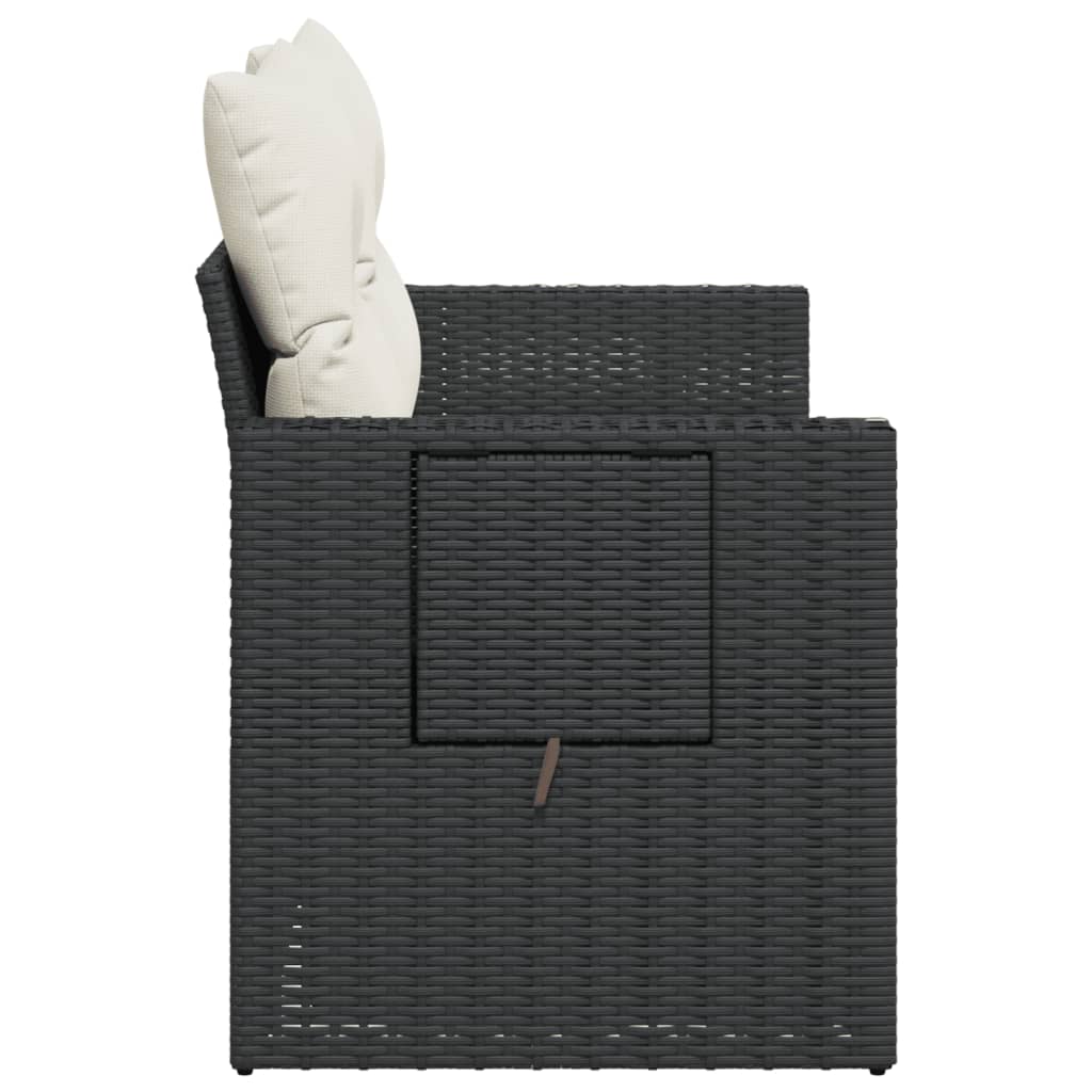 2 személyes fekete polyrattan kerti kanapé párnával 6
