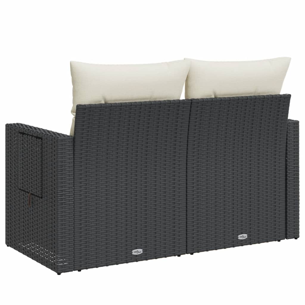 2 személyes fekete polyrattan kerti kanapé párnával 7
