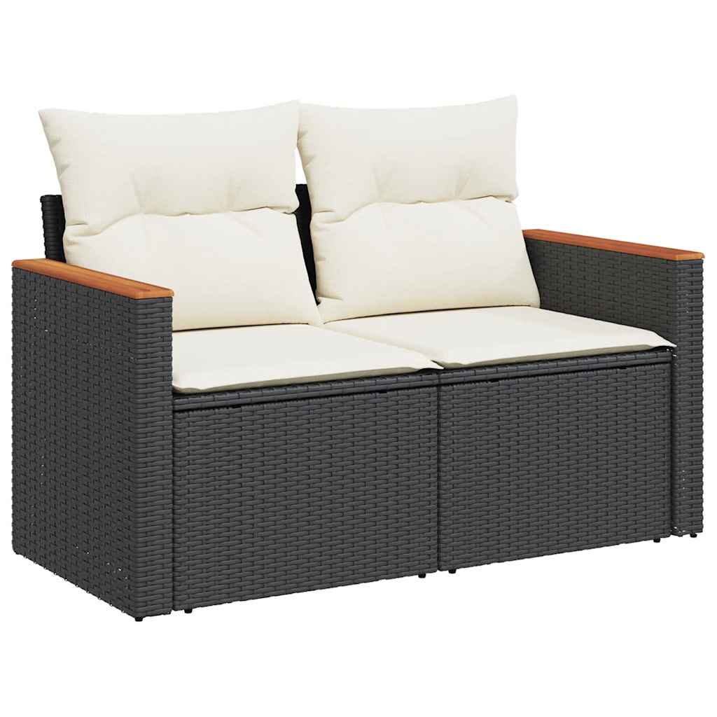 2 személyes fekete polyrattan kerti kanapé párnával 2