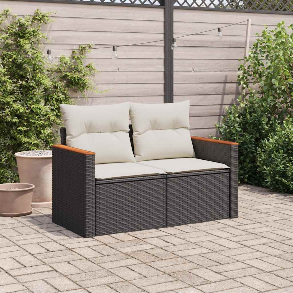 2 személyes fekete polyrattan kerti kanapé párnával 3