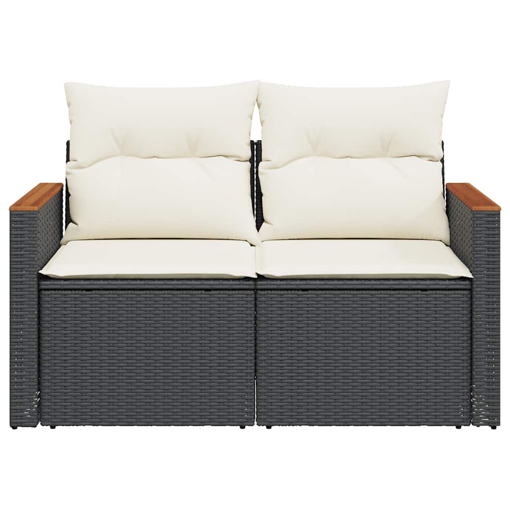 2 személyes fekete polyrattan kerti kanapé párnával 4