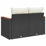 2 személyes fekete polyrattan kerti kanapé párnával 6