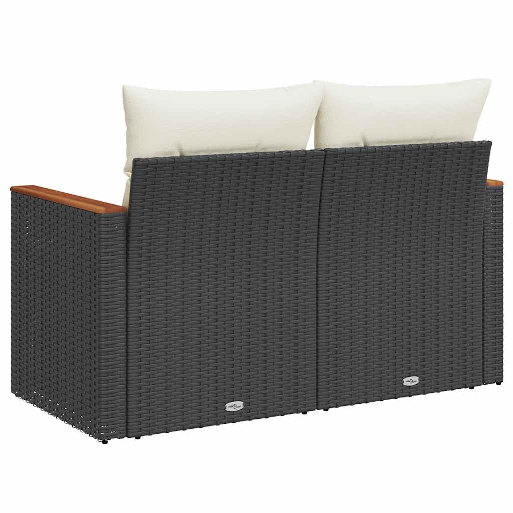2 személyes fekete polyrattan kerti kanapé párnával 6