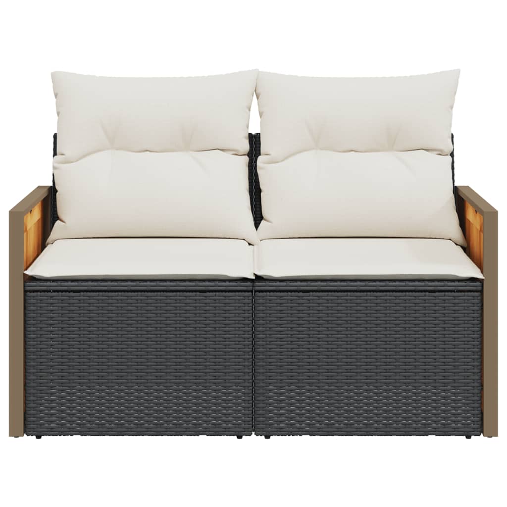 2 személyes fekete polyrattan kerti kanapé párnával 4
