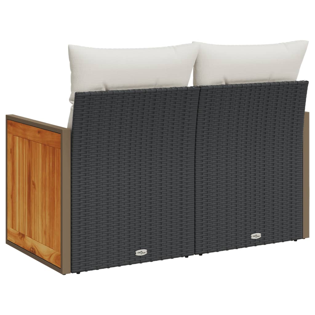2 személyes fekete polyrattan kerti kanapé párnával 6