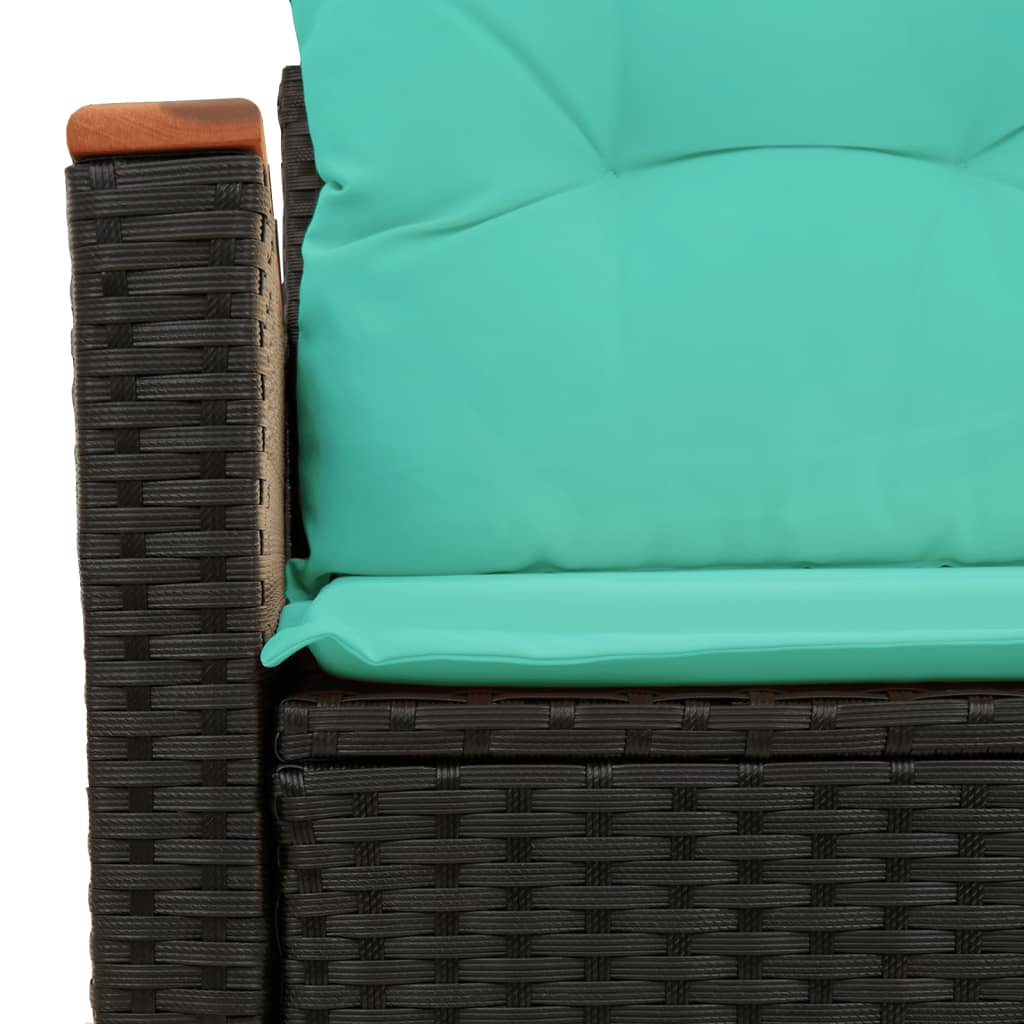 Kétszemélyes fekete polyrattan kerti kanapé párnákkal 9