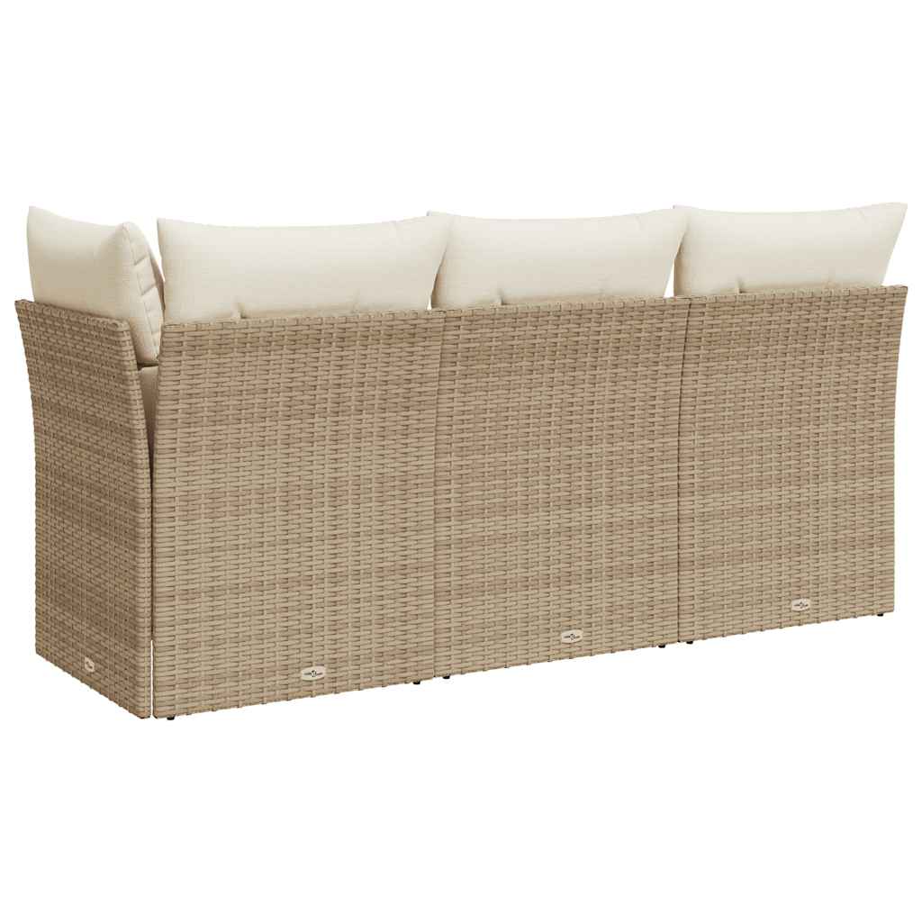3 személyes bézs polyrattan kerti kanapé párnával 6