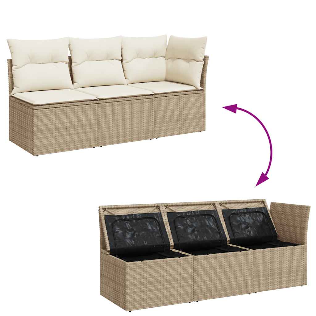3 személyes bézs polyrattan kerti kanapé párnával 7