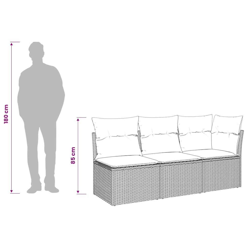 3 személyes bézs polyrattan kerti kanapé párnával 11
