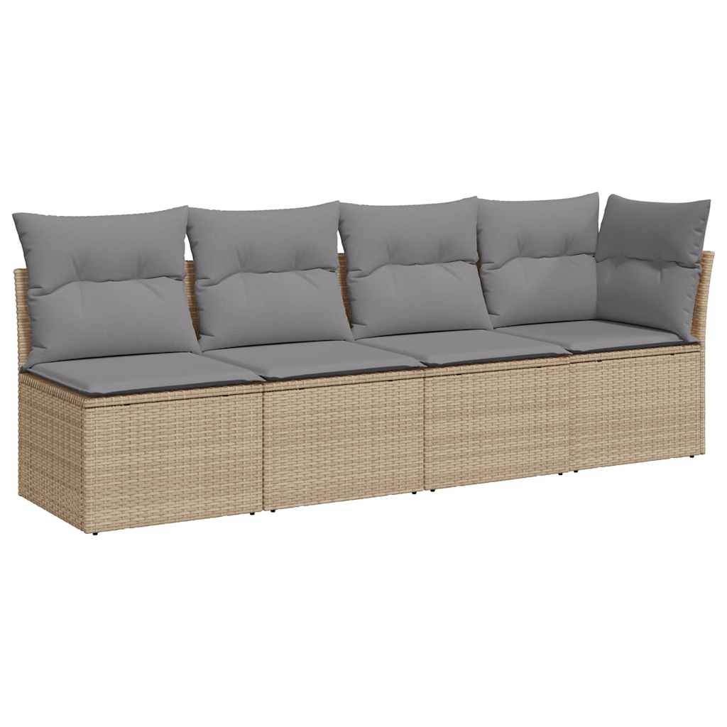 4 személyes bézs polyrattan kerti kanapé párnával 2