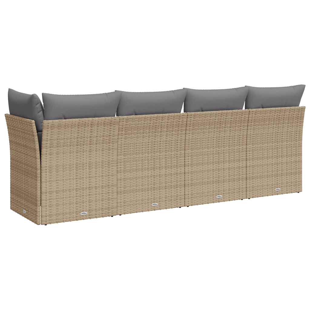 4 személyes bézs polyrattan kerti kanapé párnával 6