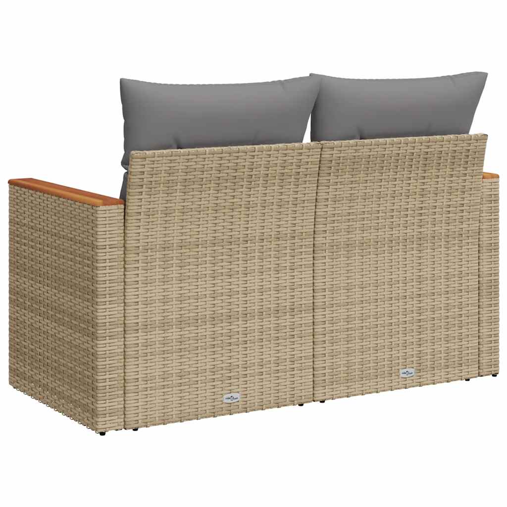 2 személyes bézs polyrattan kerti kanapé párnával 6