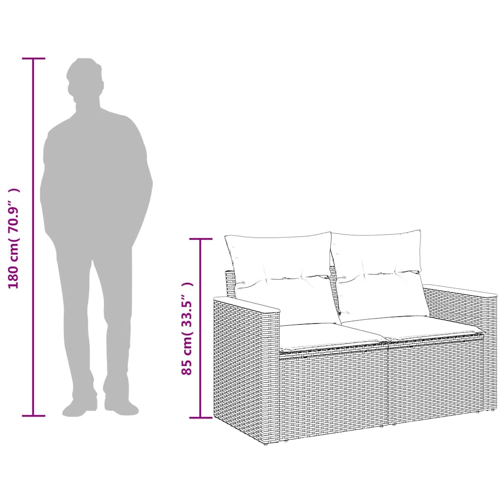 2 személyes bézs polyrattan kerti kanapé párnával 9