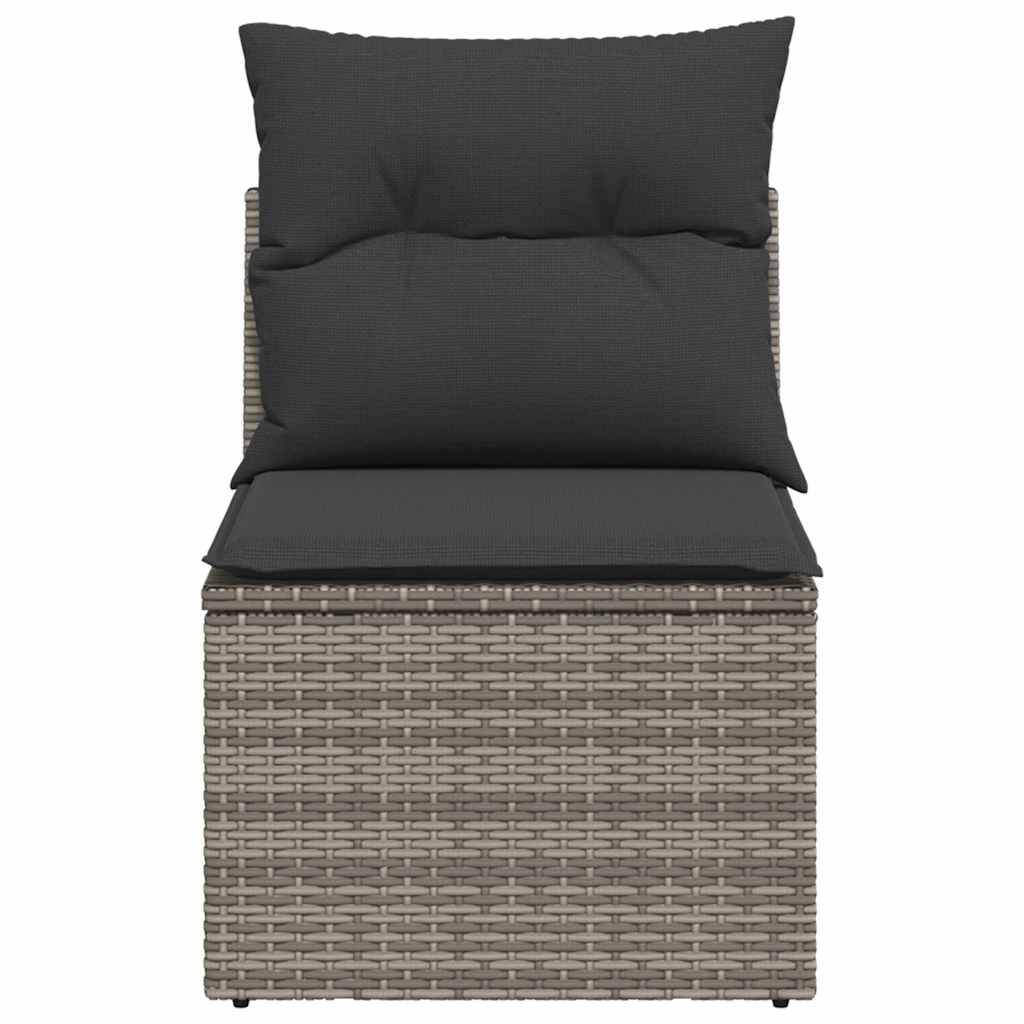 Szürke polyrattan karfa nélküli kerti kanapé párnával 4