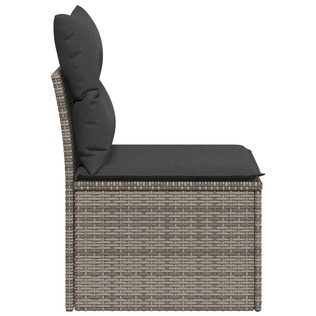 Szürke polyrattan karfa nélküli kerti kanapé párnával 5