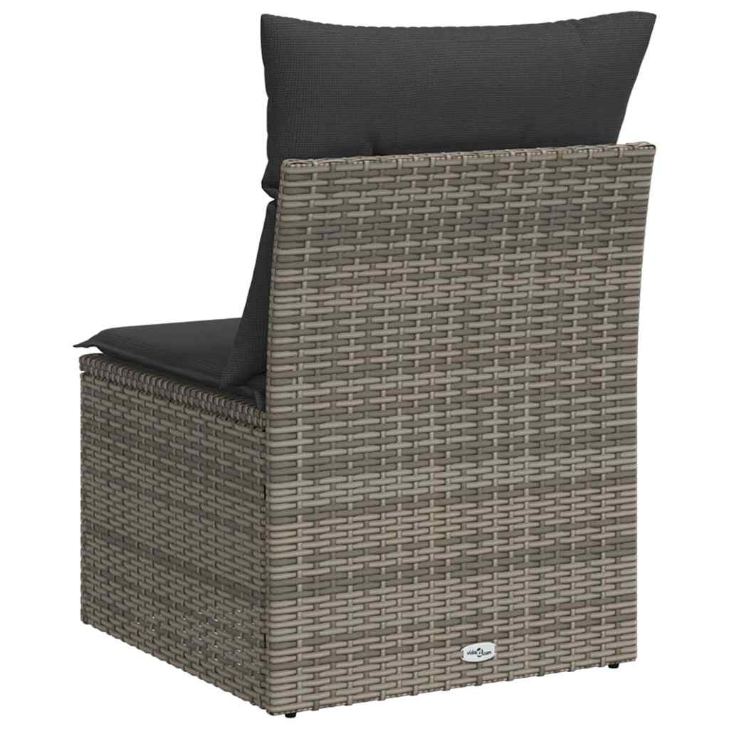 Szürke polyrattan karfa nélküli kerti kanapé párnával 6