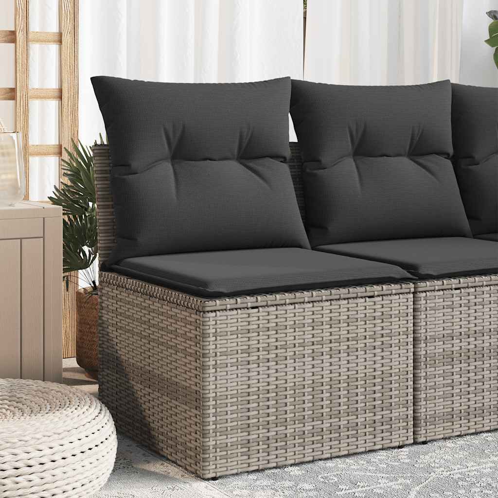 Szürke polyrattan karfa nélküli kerti kanapé párnával