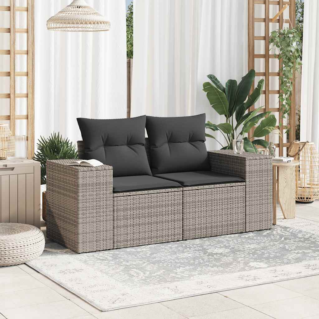 2 személyes szürke polyrattan kerti kanapé párnával 3
