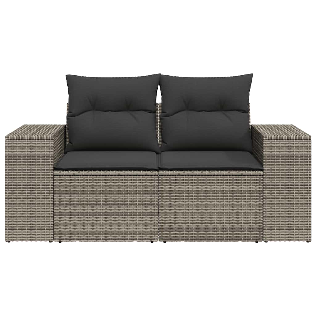 2 személyes szürke polyrattan kerti kanapé párnával 4