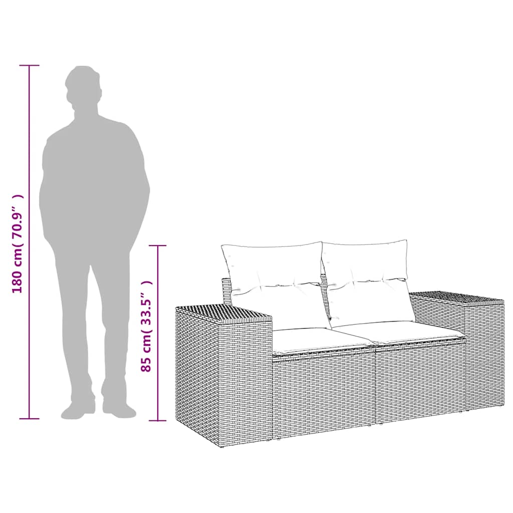 2 személyes szürke polyrattan kerti kanapé párnával 8