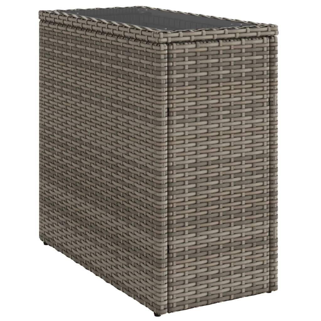 Szürke polyrattan kerti kisasztal üveg lappal 58 x 27,5 x 55 cm 2