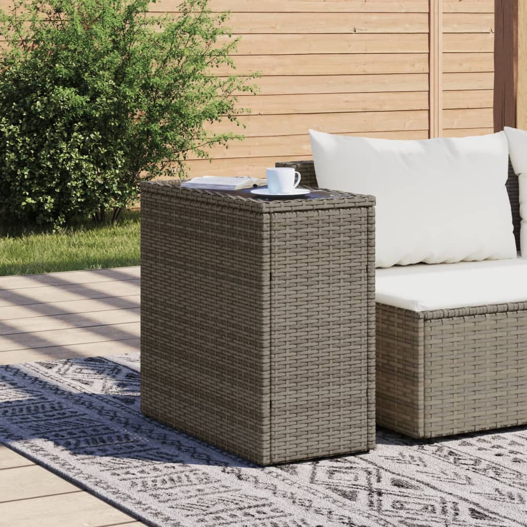 Szürke polyrattan kerti kisasztal üveg lappal 58 x 27,5 x 55 cm 3