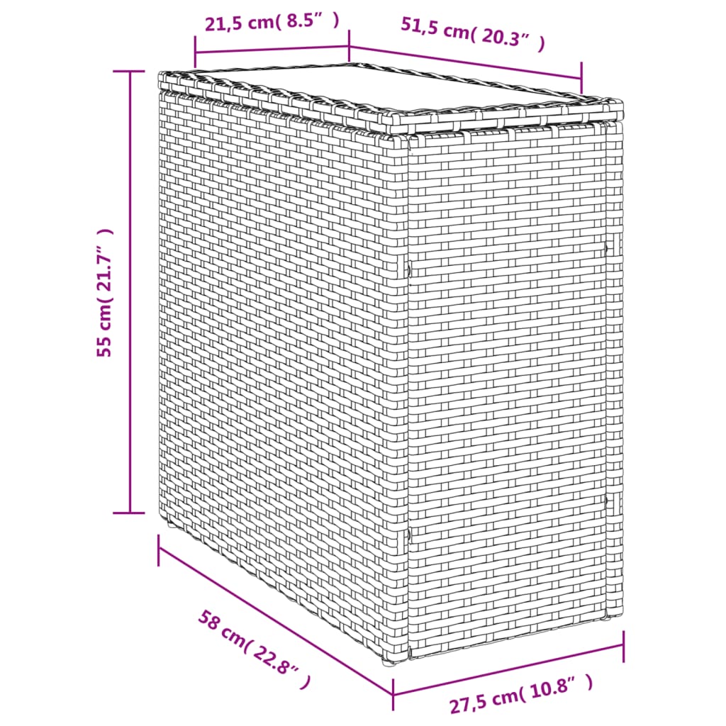 Szürke polyrattan kerti kisasztal üveg lappal 58 x 27,5 x 55 cm 11
