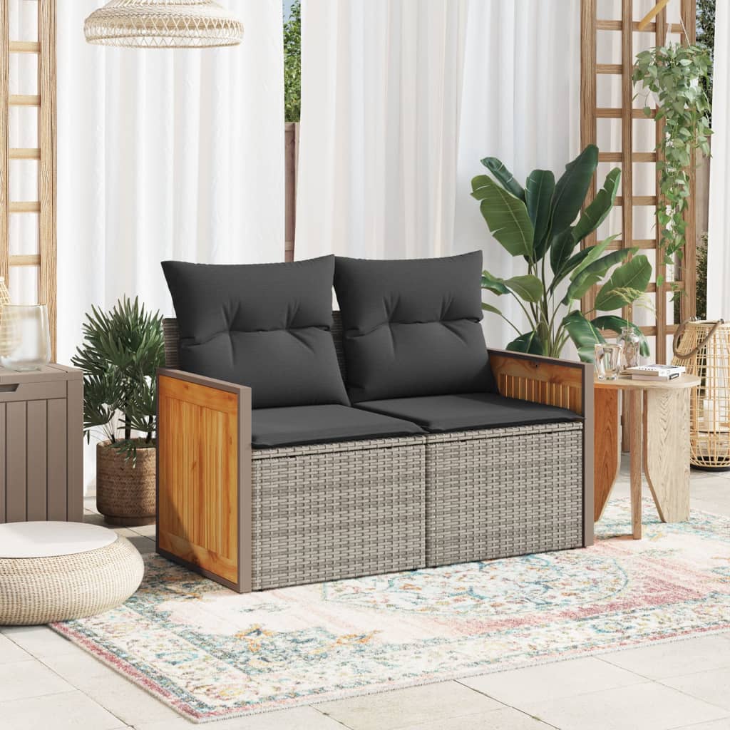 2 személyes szürke polyrattan kerti kanapé párnával 3