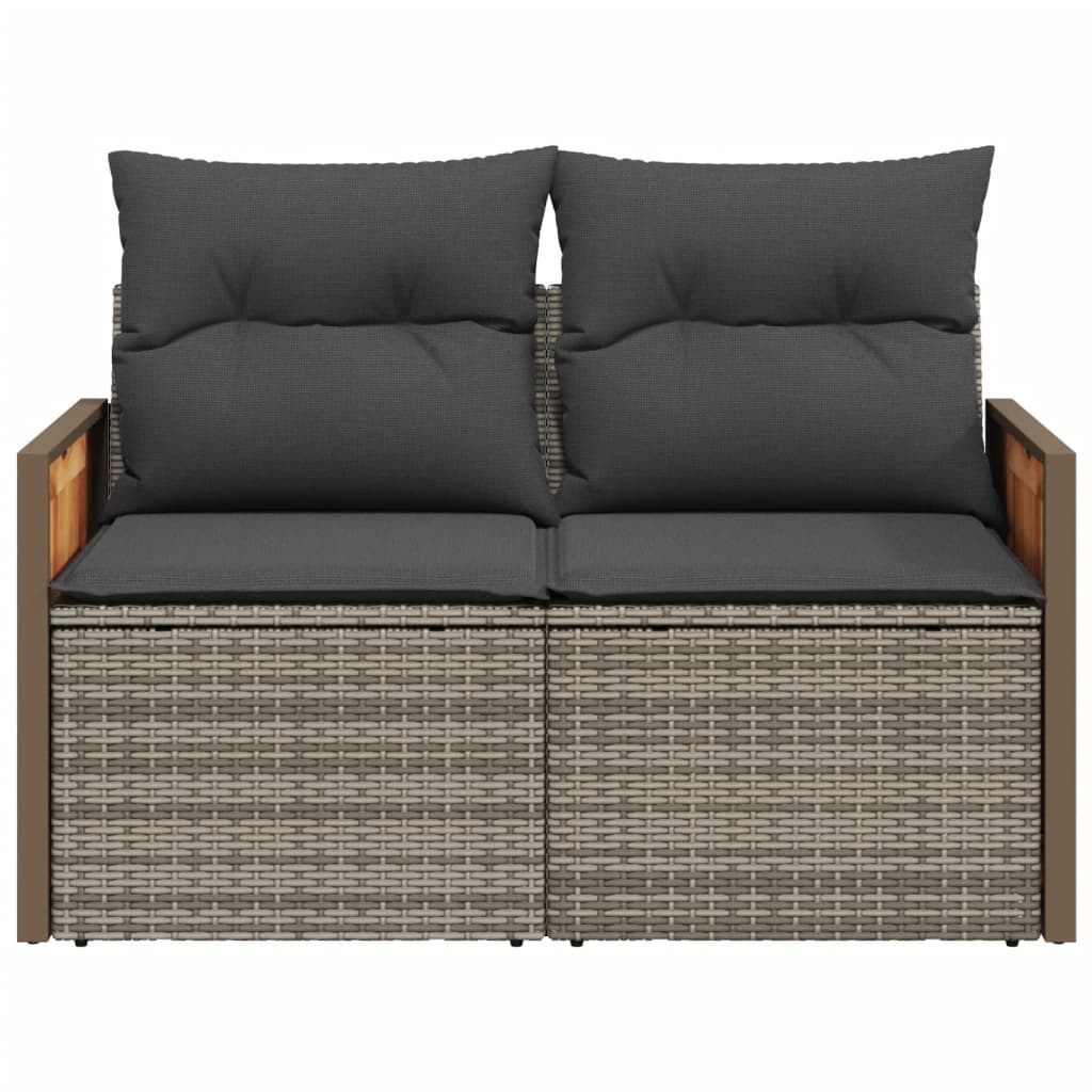 2 személyes szürke polyrattan kerti kanapé párnával 4