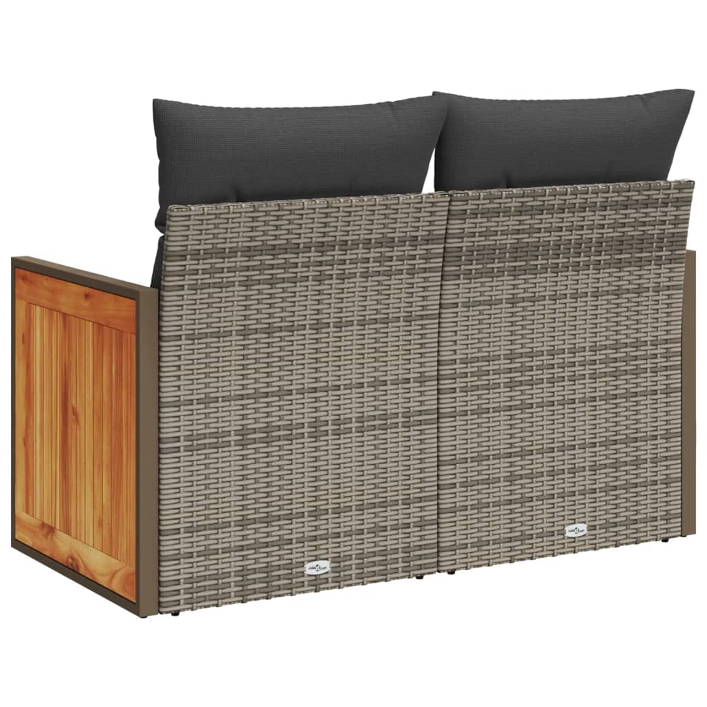 2 személyes szürke polyrattan kerti kanapé párnával 6