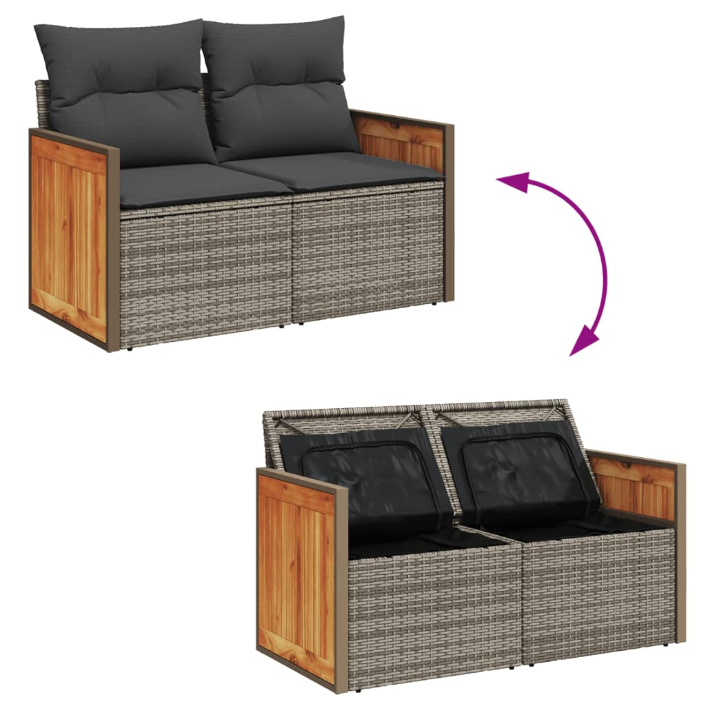 2 személyes szürke polyrattan kerti kanapé párnával 7