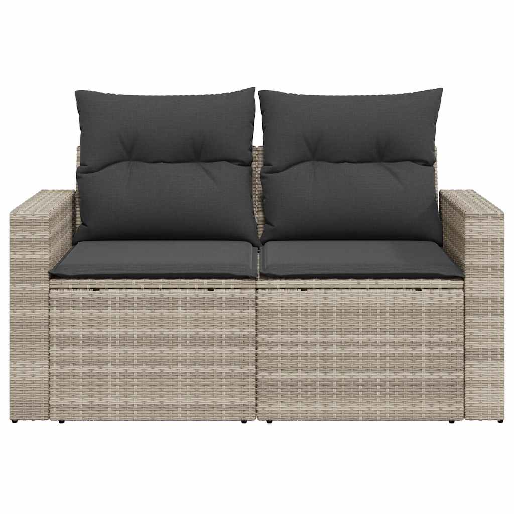 2 személyes világosszürke polyrattan kerti kanapé párnával 4