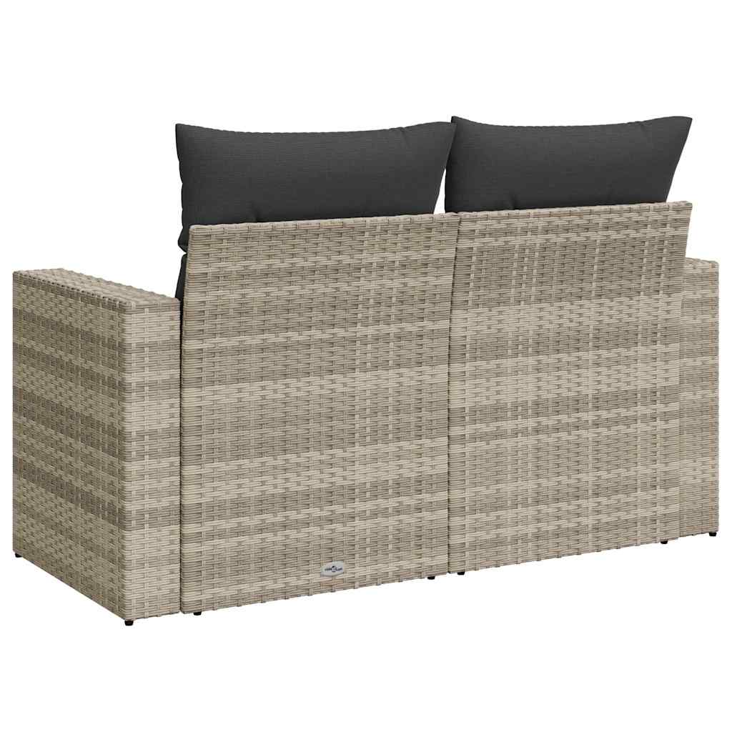 2 személyes világosszürke polyrattan kerti kanapé párnával 6