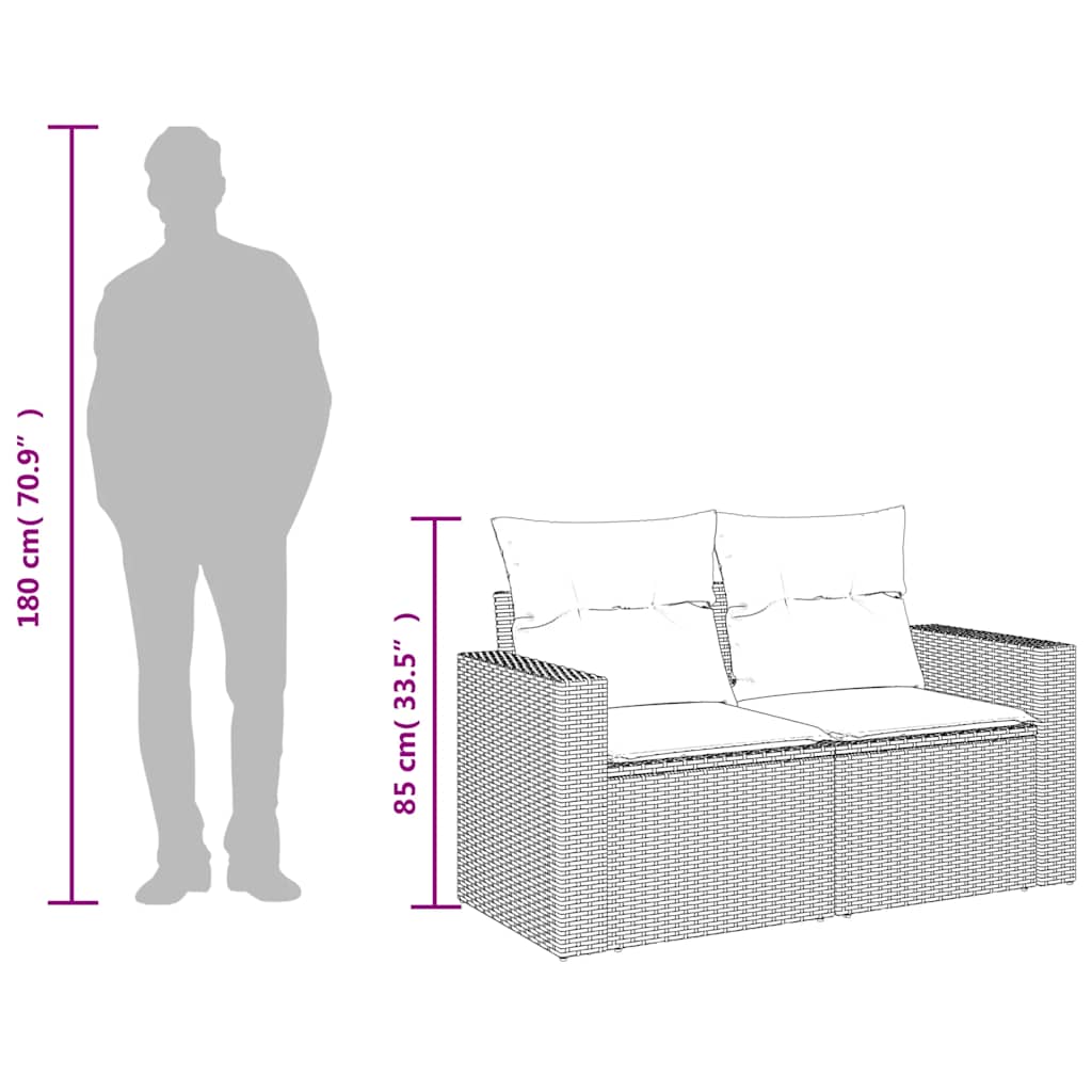 2 személyes világosszürke polyrattan kerti kanapé párnával 8