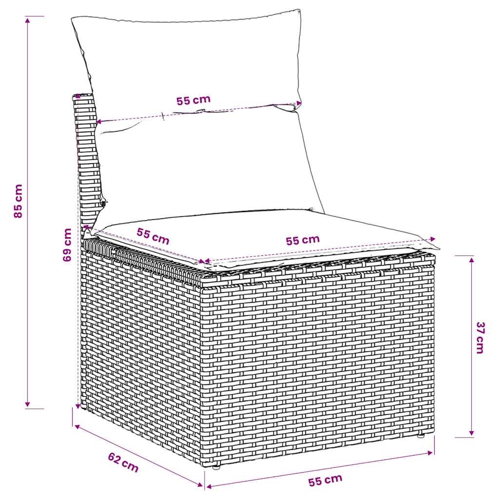 Barna polyrattan karfa nélküli kerti kanapé párnával 8