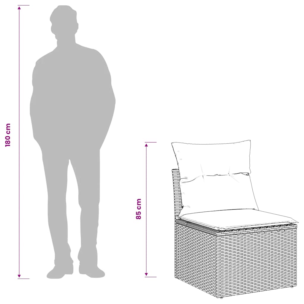 Barna polyrattan karfa nélküli kerti kanapé párnával 9