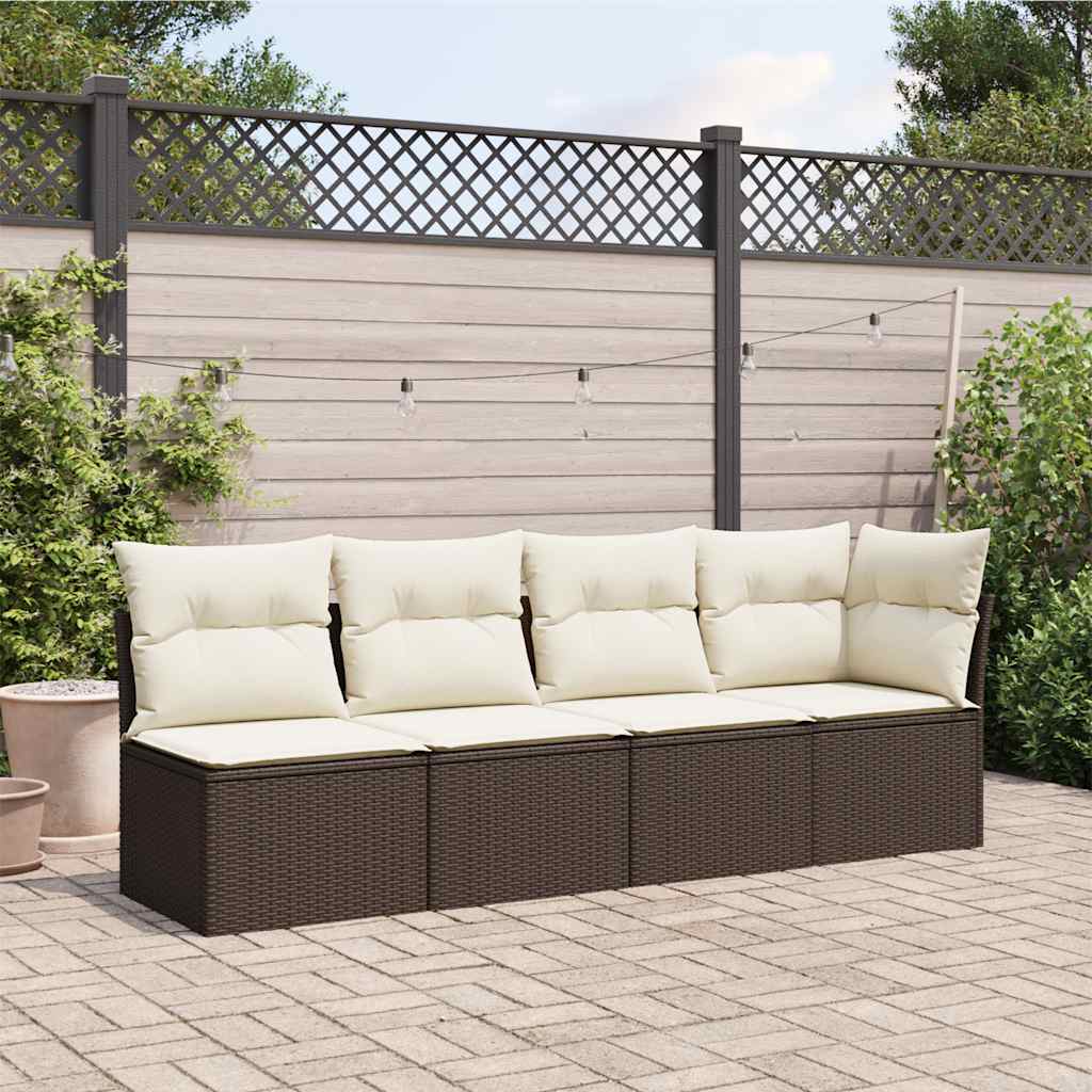 4 személyes barna polyrattan kerti kanapé párnával 3