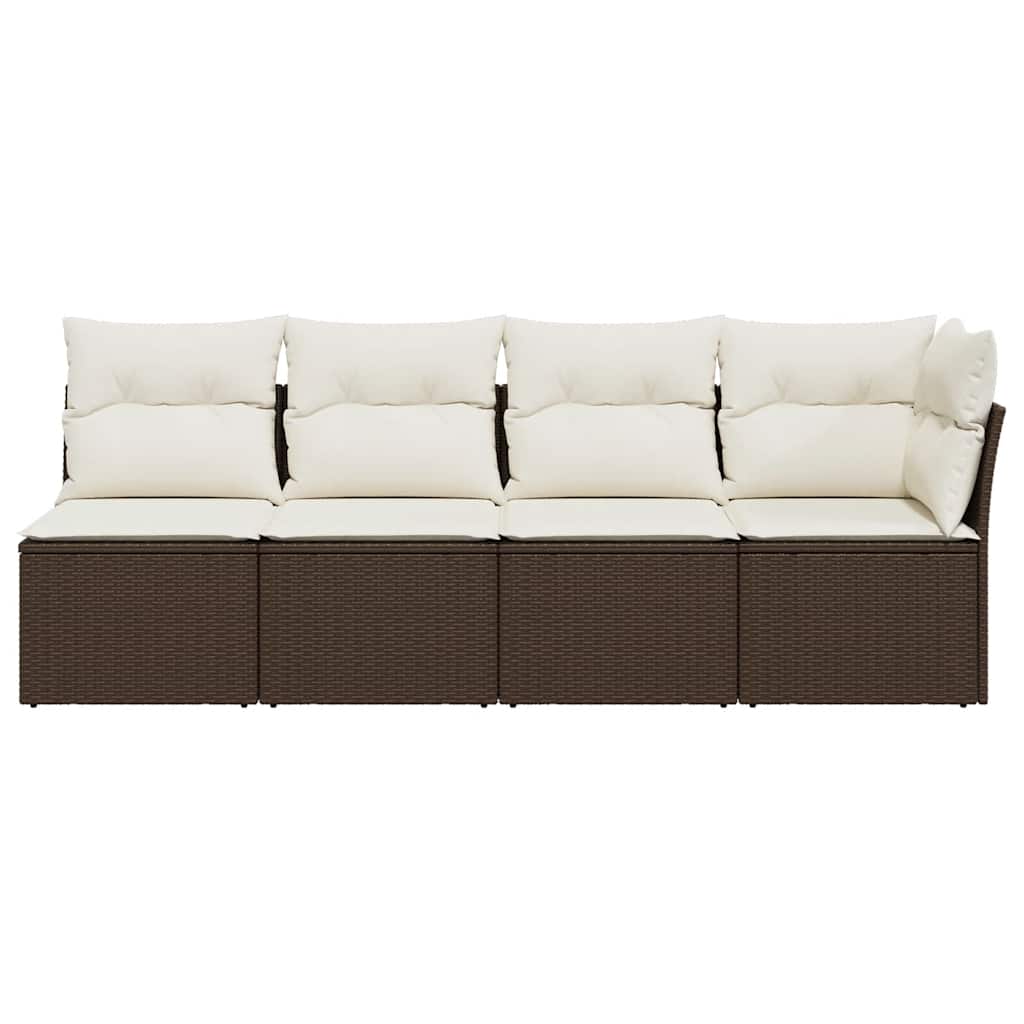 4 személyes barna polyrattan kerti kanapé párnával 4