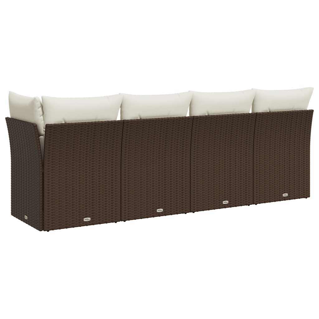 4 személyes barna polyrattan kerti kanapé párnával 6