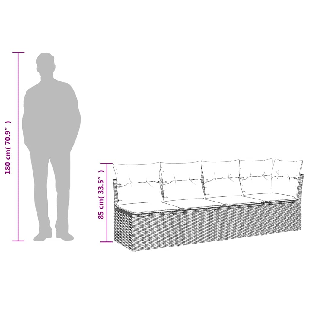 4 személyes barna polyrattan kerti kanapé párnával 8