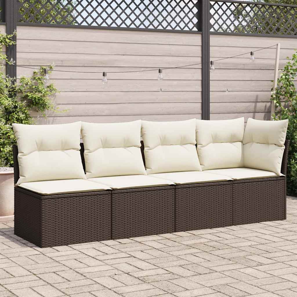 4 személyes barna polyrattan kerti kanapé párnával
