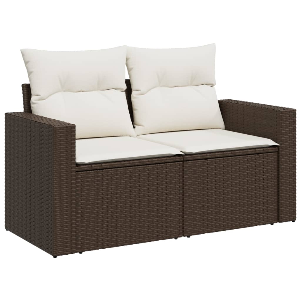 2 személyes barna polyrattan kerti kanapé párnával 2
