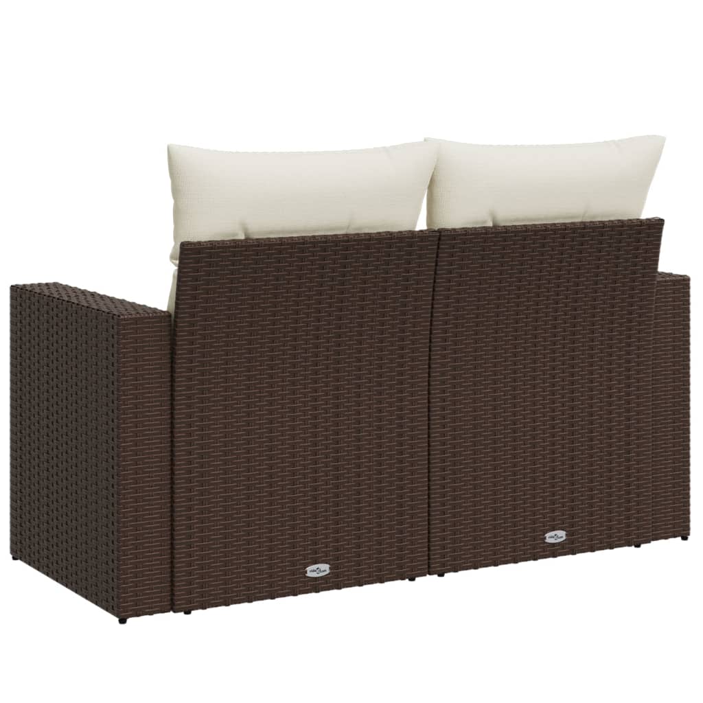 2 személyes barna polyrattan kerti kanapé párnával 6