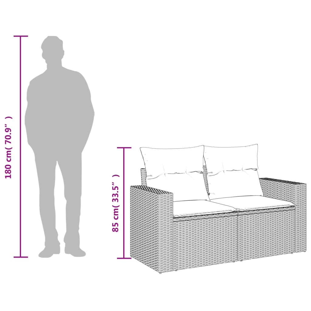 2 személyes barna polyrattan kerti kanapé párnával 8